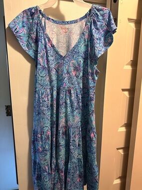 Blue & Lavender Floral V-Neck Maxi Dress